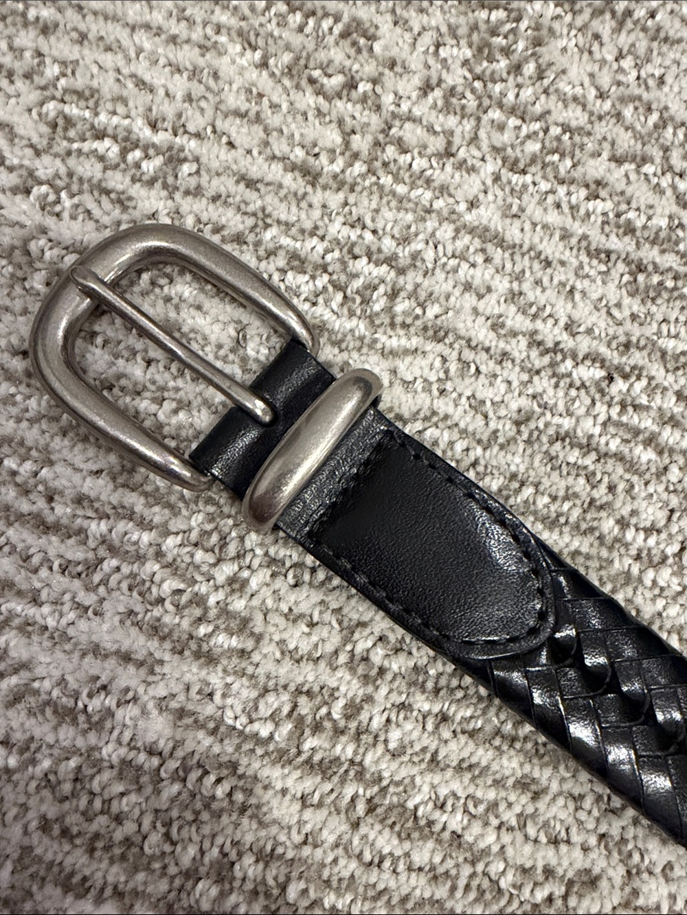 COACH Men's Black Woven Leather Belt with Silver Buckle